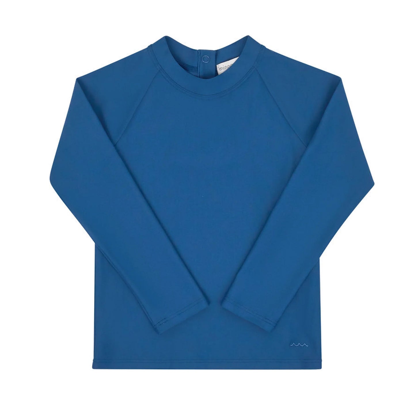 Unisex navy peony long sleeve rashguard by Minnow, featuring a snug fit and protective fabric for water activities.