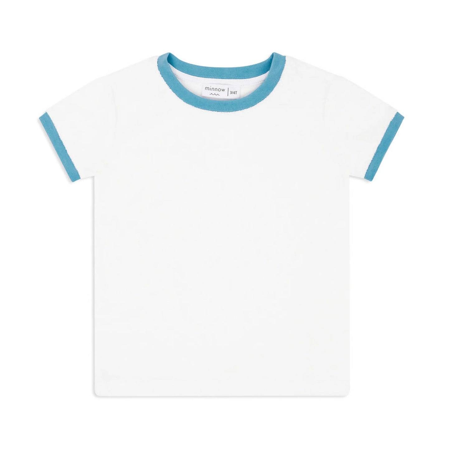 Unisex white French terry ringer tee by Minnow, featuring contrasting collar and sleeve bands, casual and comfortable fit.