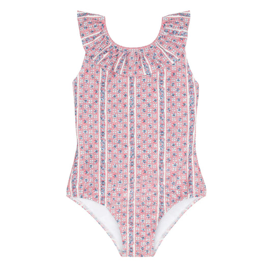 girls floral tile ruffle collar one piece