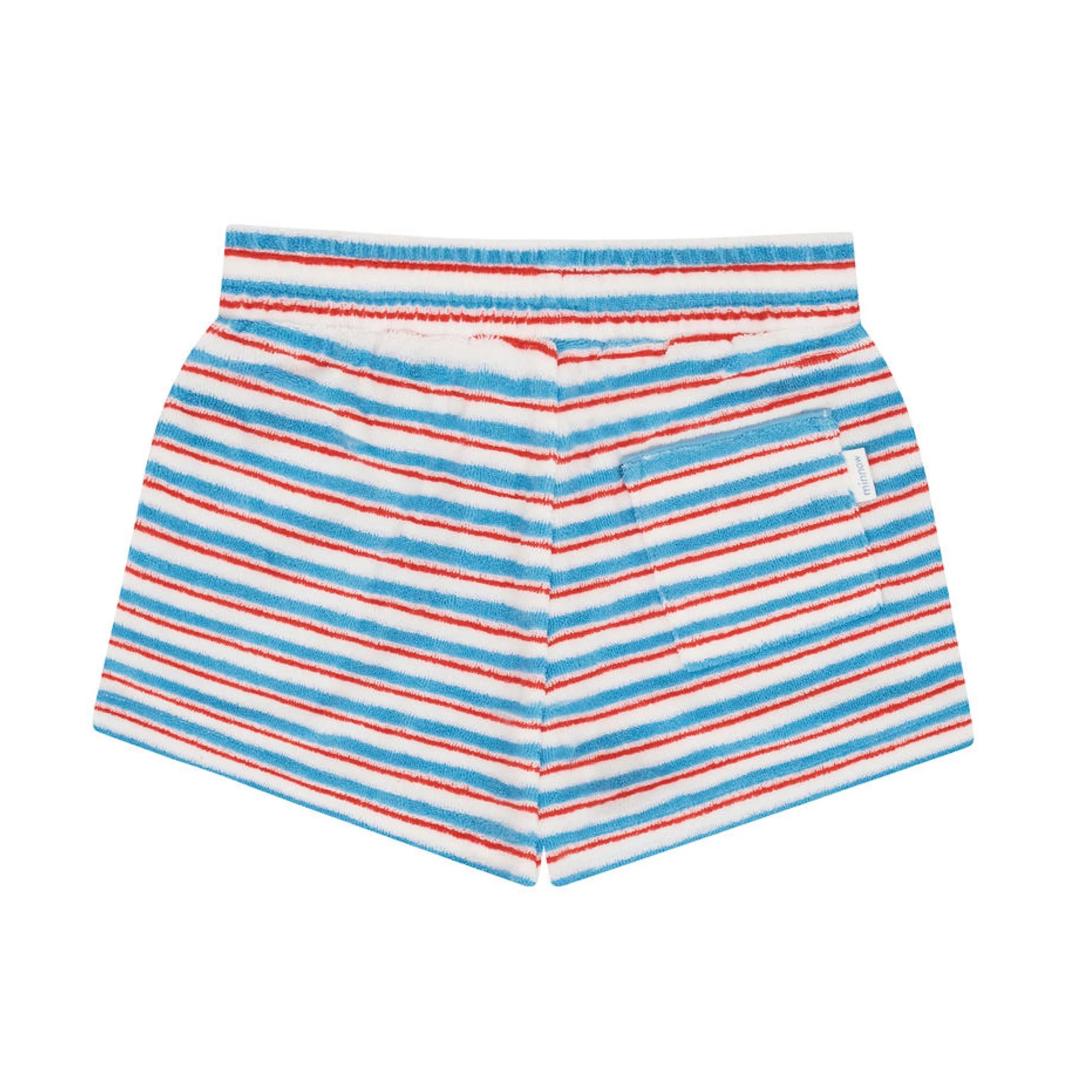 Minnow boys' striped French terry shorts with colorful horizontal stripes and comfortable elastic waistband.