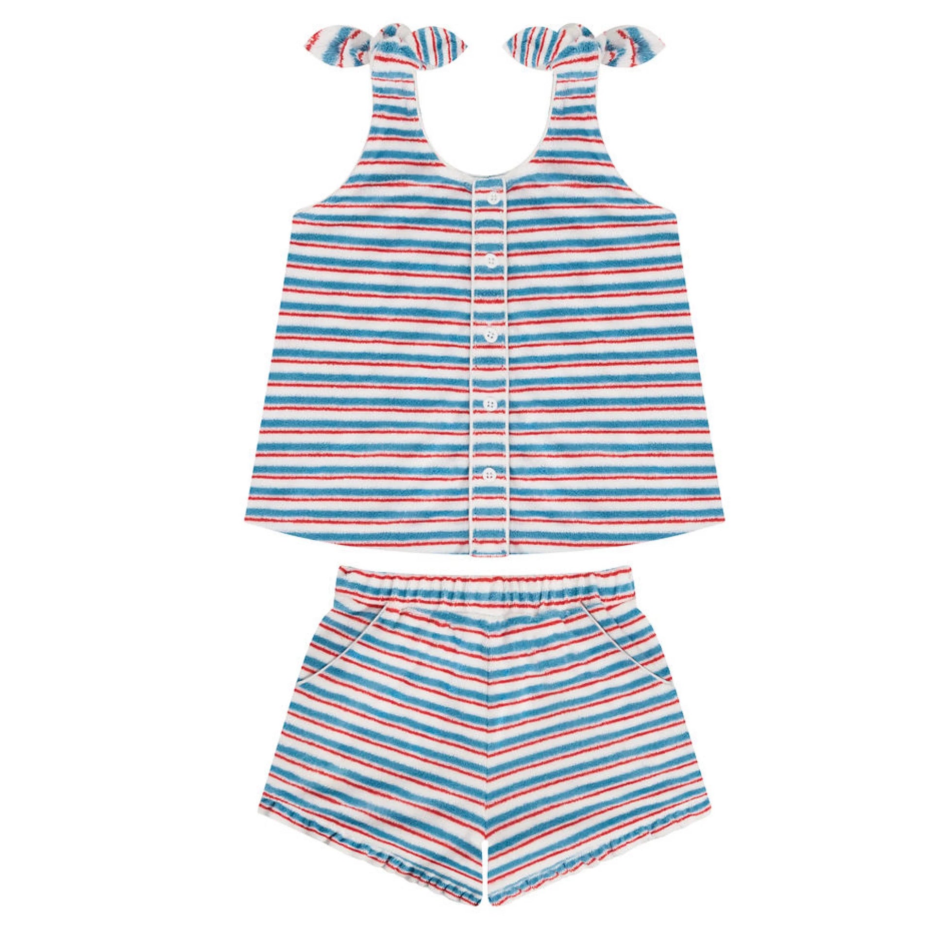 Girls' Minnow French terry stripe tie knot set featuring a stylish striped pattern and comfortable fabric for casual wear.
