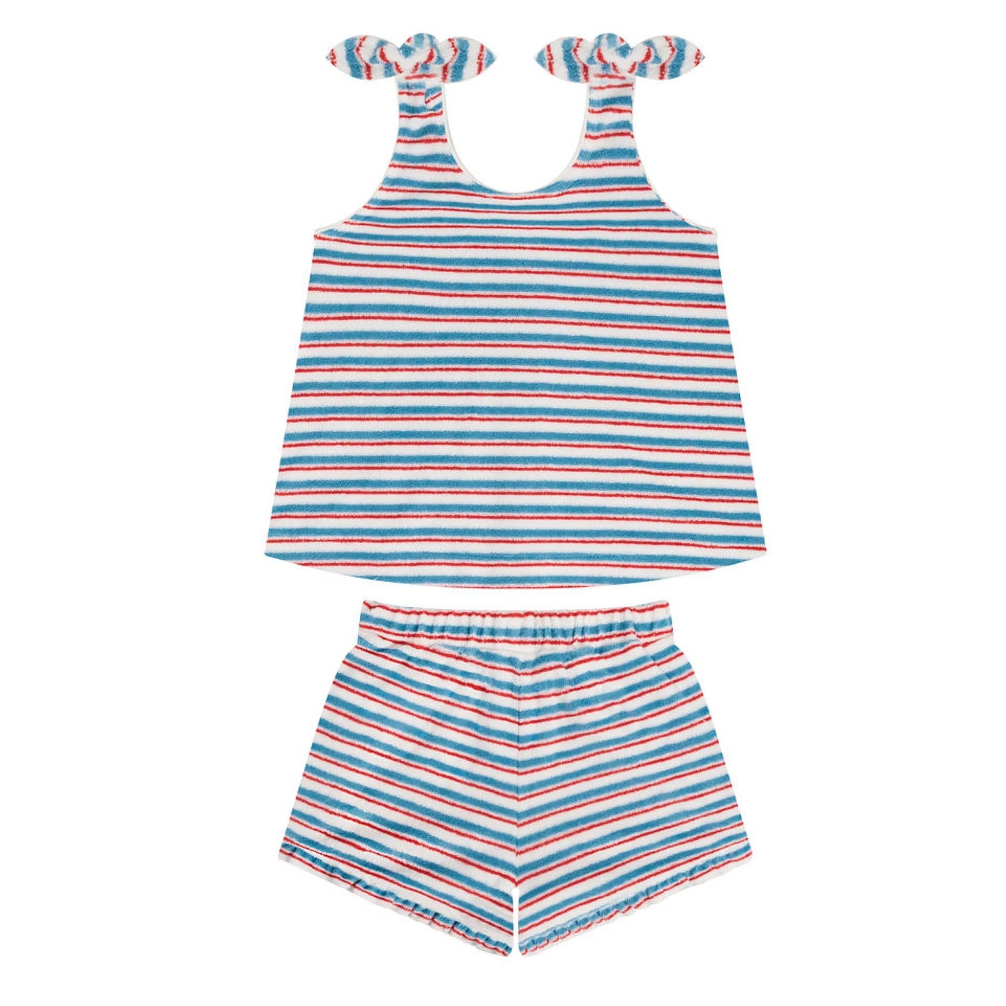 Girls' Minnow French terry stripe tie knot set with a stylish striped pattern and comfortable fabric, perfect for casual wear.