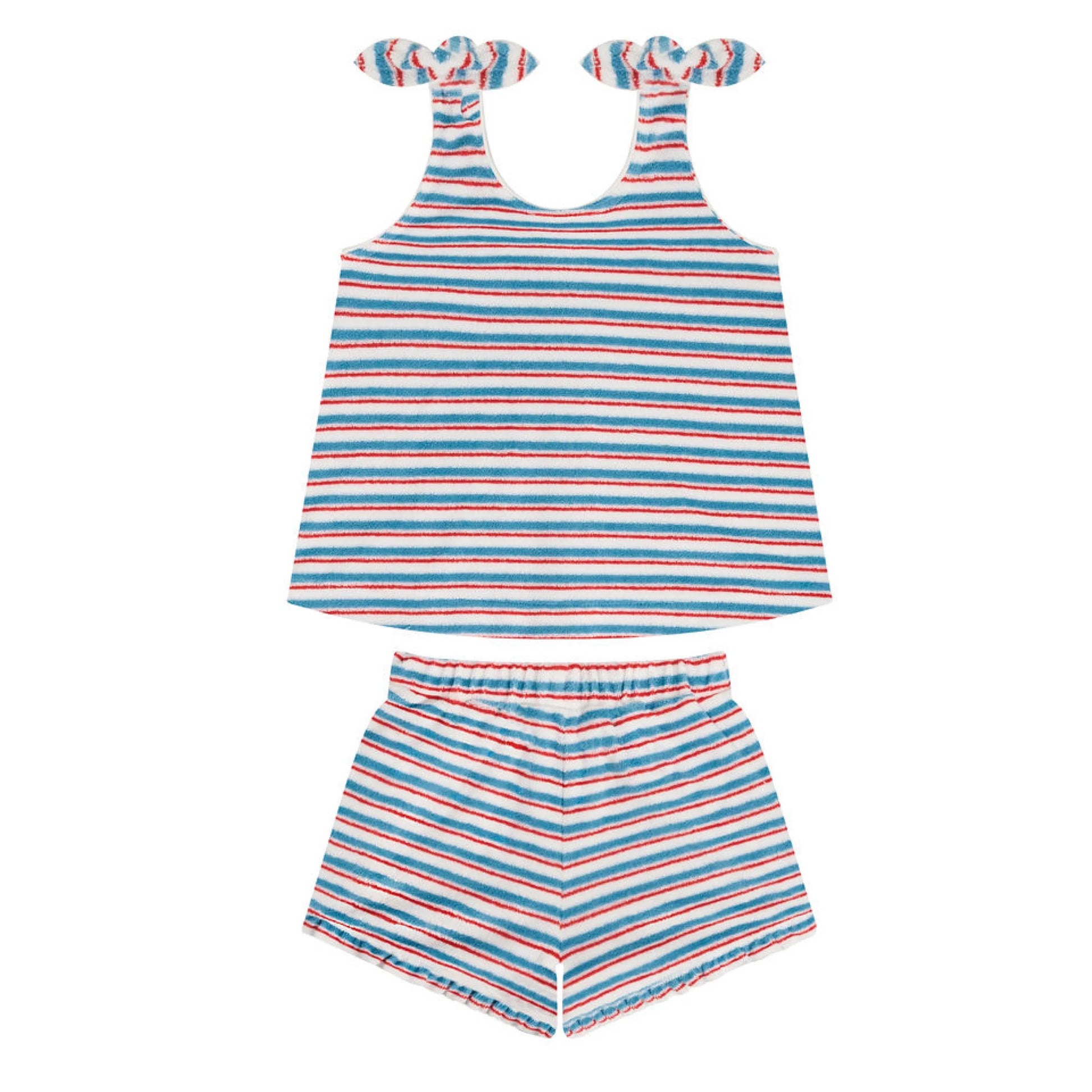 Girls' Minnow French terry stripe tie knot set with a stylish striped pattern and comfortable fabric, perfect for casual wear.