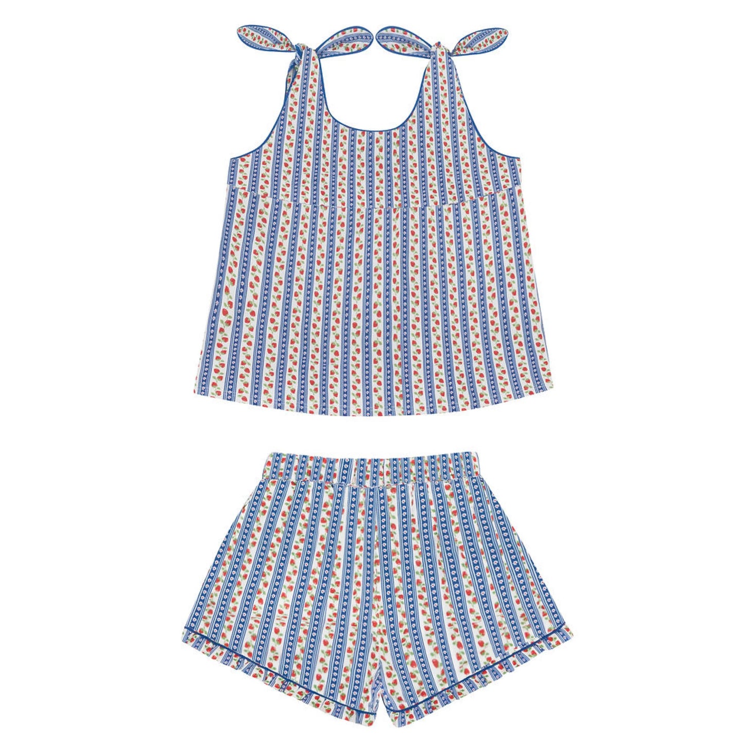 Girls' strawberry floral tie knot short set by Minnow featuring a cute, vibrant pattern and comfortable fit.