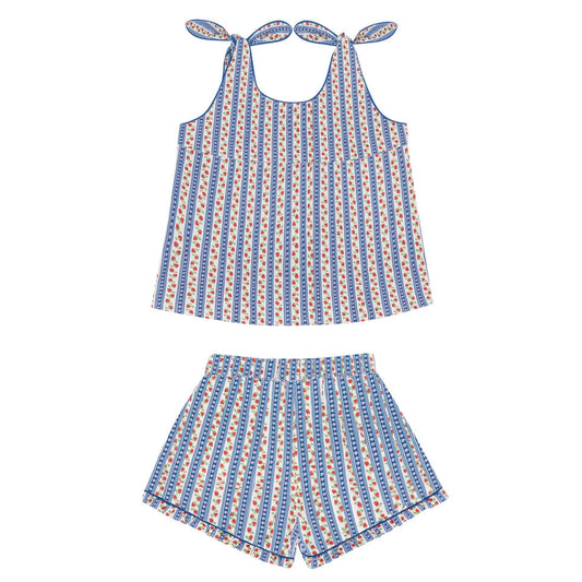 Girls' strawberry floral tie knot short set by Minnow featuring a cute, vibrant pattern and comfortable fit.