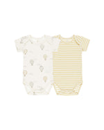 Quincy Mae - Hot Air Balloons/Yellow Stripe Short Sleeve Bodysuit 2 Pack