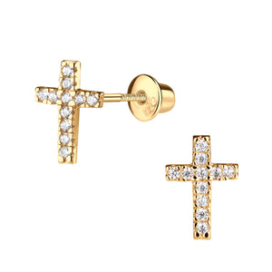 Cherished Moments - Gold-Plated CZs Cross Earring