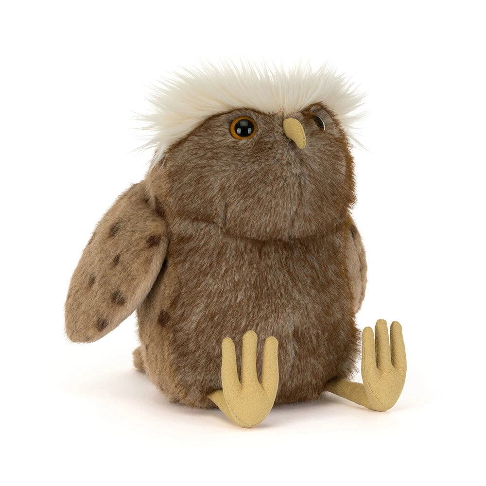Soft Jellycat Tawoola Owl plush toy with detailed feathers and gentle eyes, perfect for cuddling or decorative display.