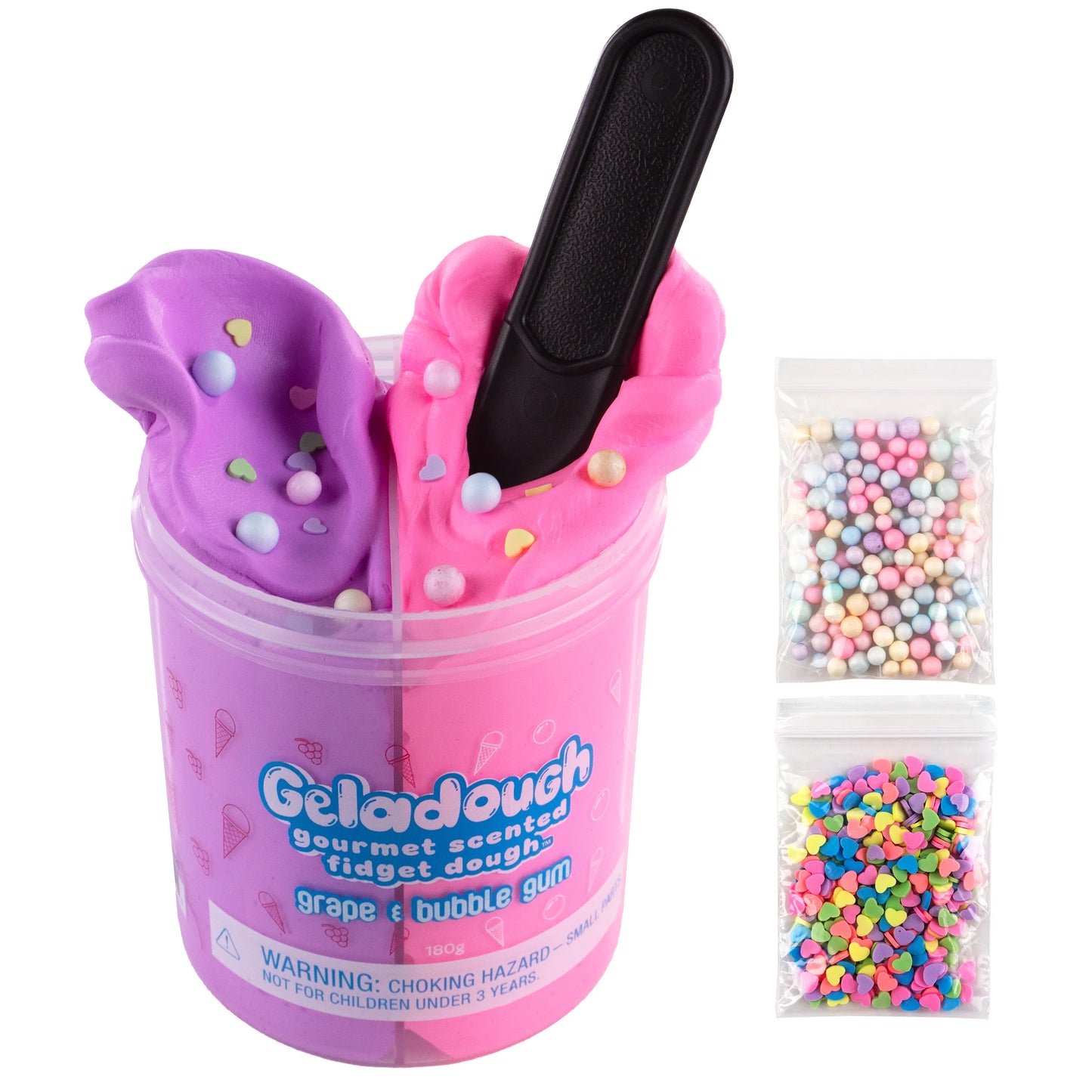 Scentco Geladough in Grape Bubblegum flavor, colorful dough with purple and pink swirls, soft and textured for sensory play.