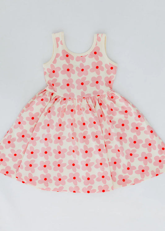Pink Daisies Sleeveless Twirl Dress