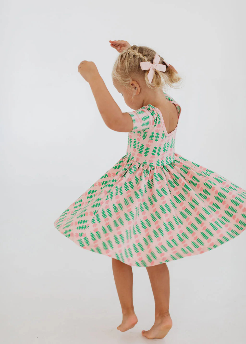 Pink Tulips Short Sleeve Twirl Dress