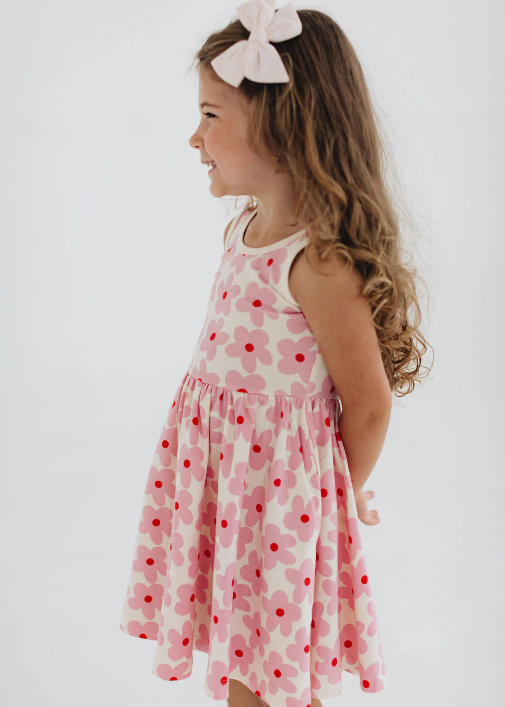 Pink Daisies Sleeveless Twirl Dress