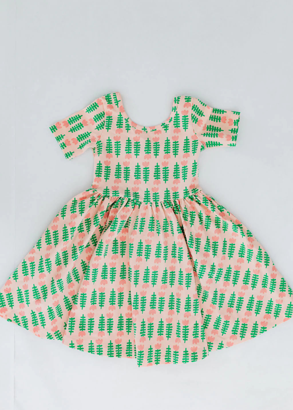 Pink Tulips Short Sleeve Twirl Dress