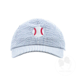 wee ones - Boys Embroidered Baseball Seersucker Denim Ball Cap