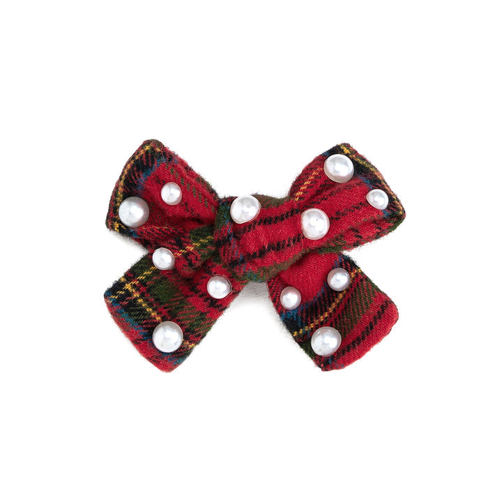 Christmas Tartan Pearl Bow Clip
