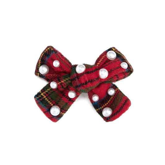 Christmas Tartan Pearl Bow Clip