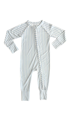In My Jammers - Blue Stripe Zipper Romper