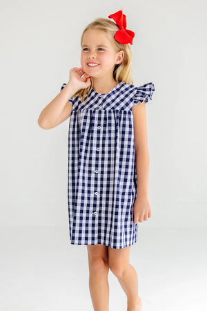 The Beaufort Bonnet Company - Nantucket Navy Chatham Check Angel Sleeve Tabitha's Teacher's Pet Dress