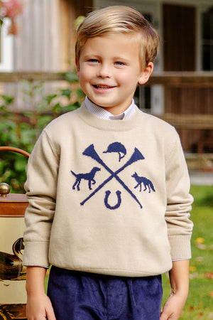 The Beaufort Bonnet Company - Keeneland Khaki Hunt Club Isaac's Intarsia Sweater