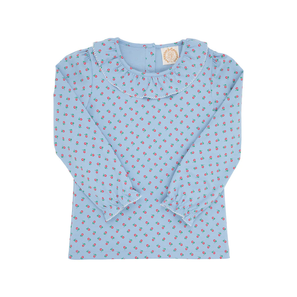 The Beaufort Bonnet Company - Barrington Blue Midway Micro Floral Pametto LS Ramona Ruffle Shirt