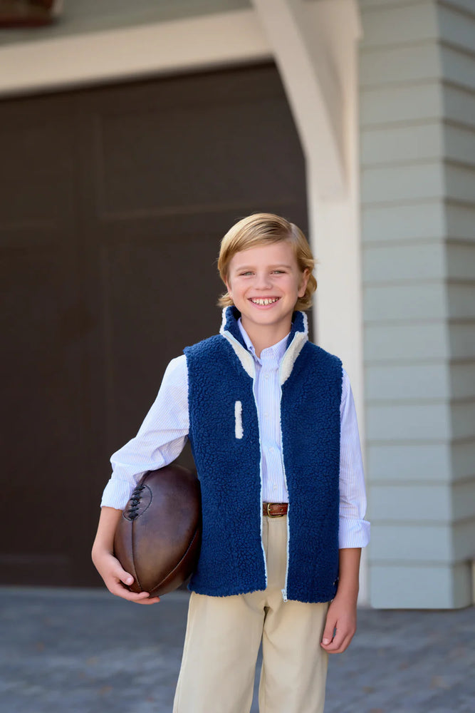 The Beaufort Bonnet Company - Nantucket Navy Palmetto Pearl Barring Van Camp Vest - Sherpa