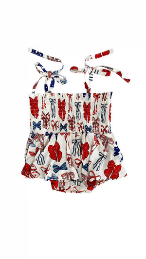 In My Jammers - Red White & Blue Smocked Twirl Romper