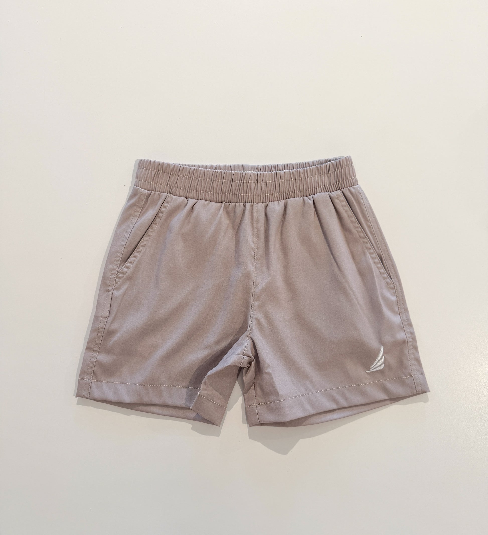 Men's solid khaki River Performance Shorts by Coolybri with adjustable waistband and functional pockets.