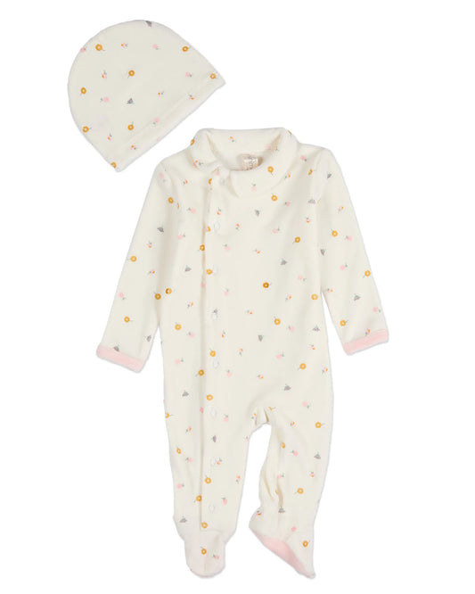 Lily Of The Valley Velour Footie & Hat Set
