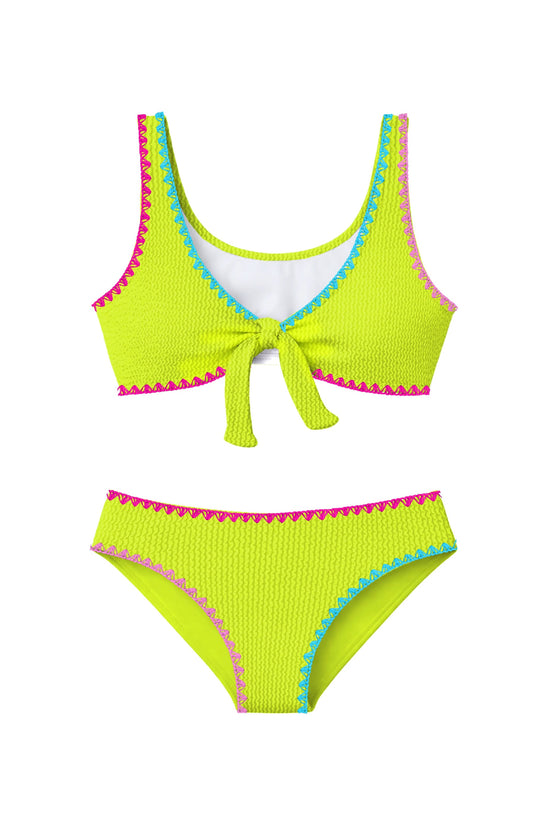 Lime Izy Crinkle Tie Bikini with Embroidered Trim