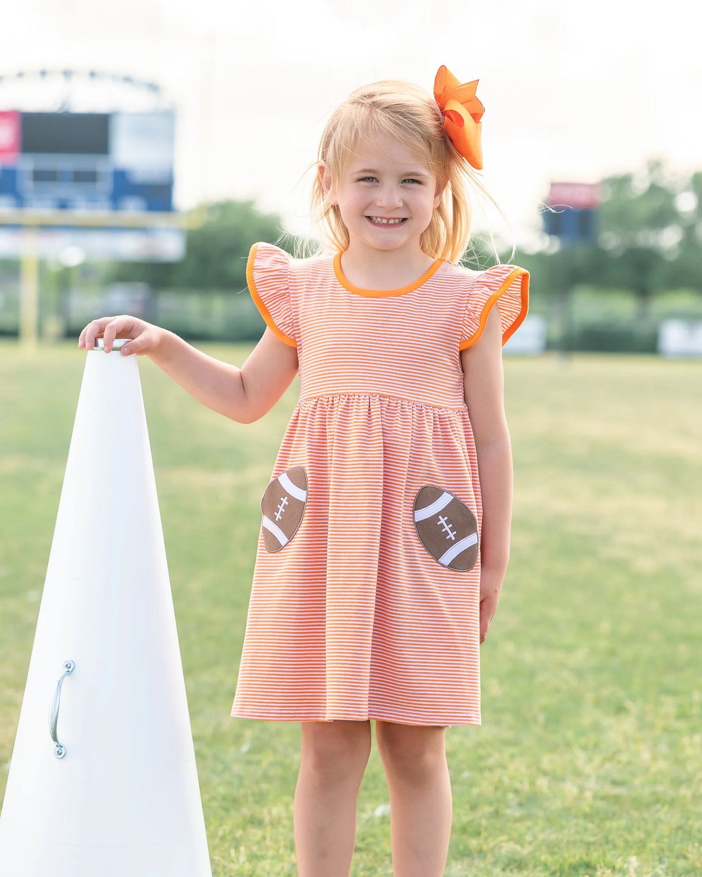 Orange & White Let's Cheer! Football Pocket Dress