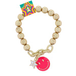 Happy Face, Hot Pink & Yellow With Star "A" Bracelet