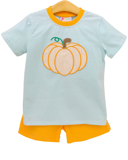 Jellybean Pumpkin Pickin' short set for kids, featuring playful pumpkin patterns on a comfortable, colorful outfit.
