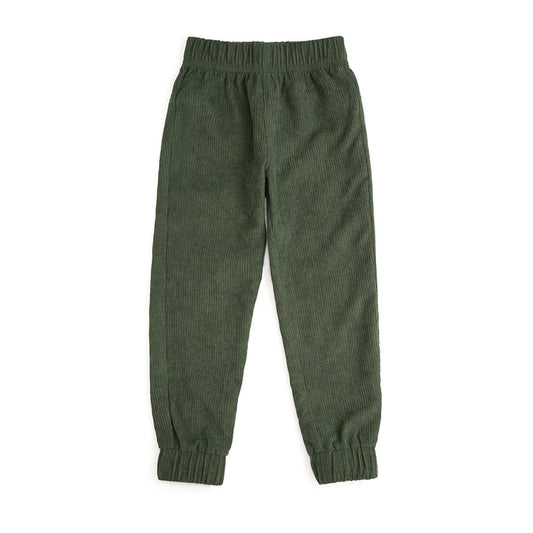 Sweet Wink forest corduroy jogger pants with a relaxed fit, featuring ribbed cuffs and a comfortable waistband.