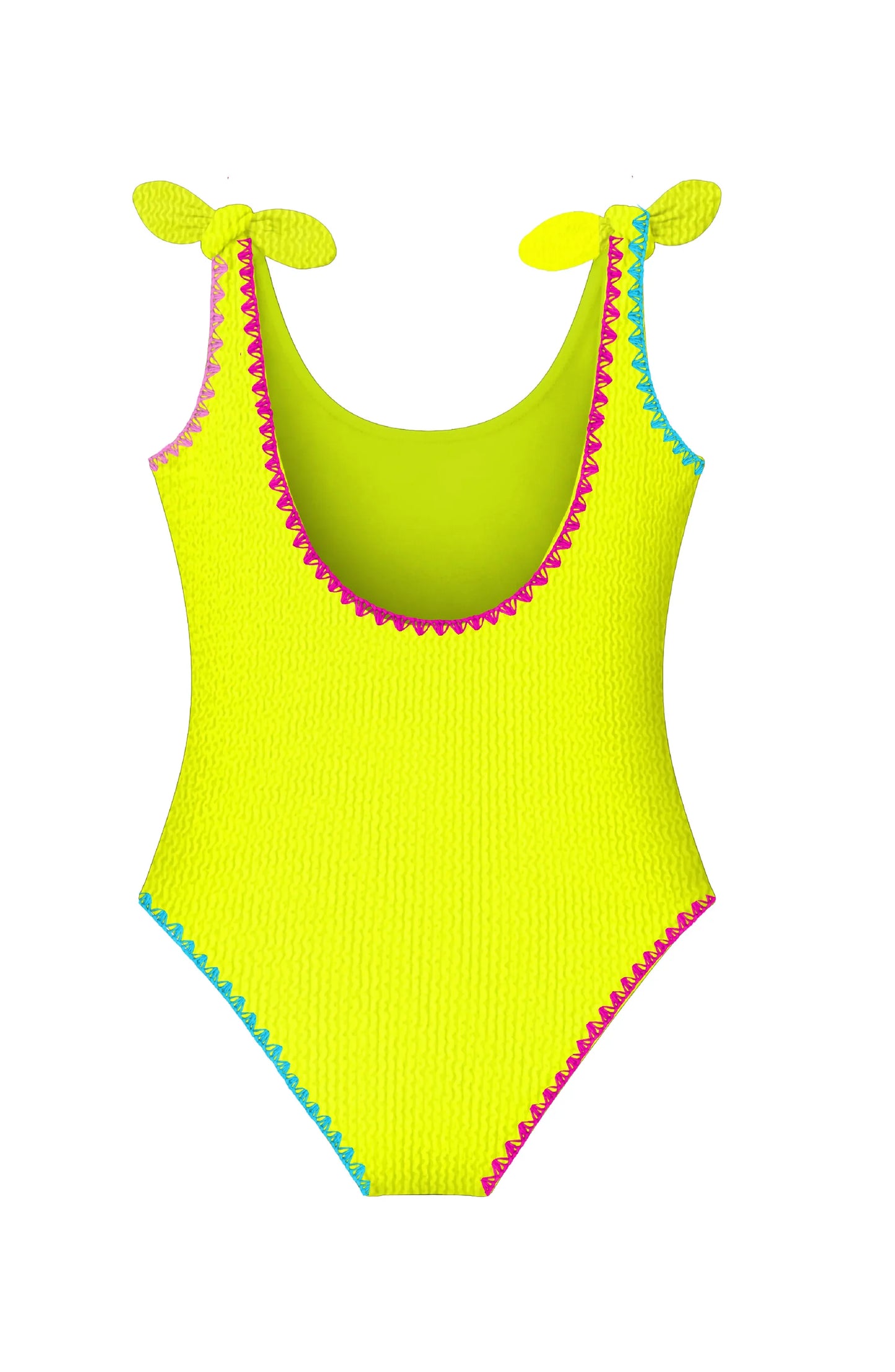 Embroidered Lime Kaya Crinkle Bow Tie One Piece