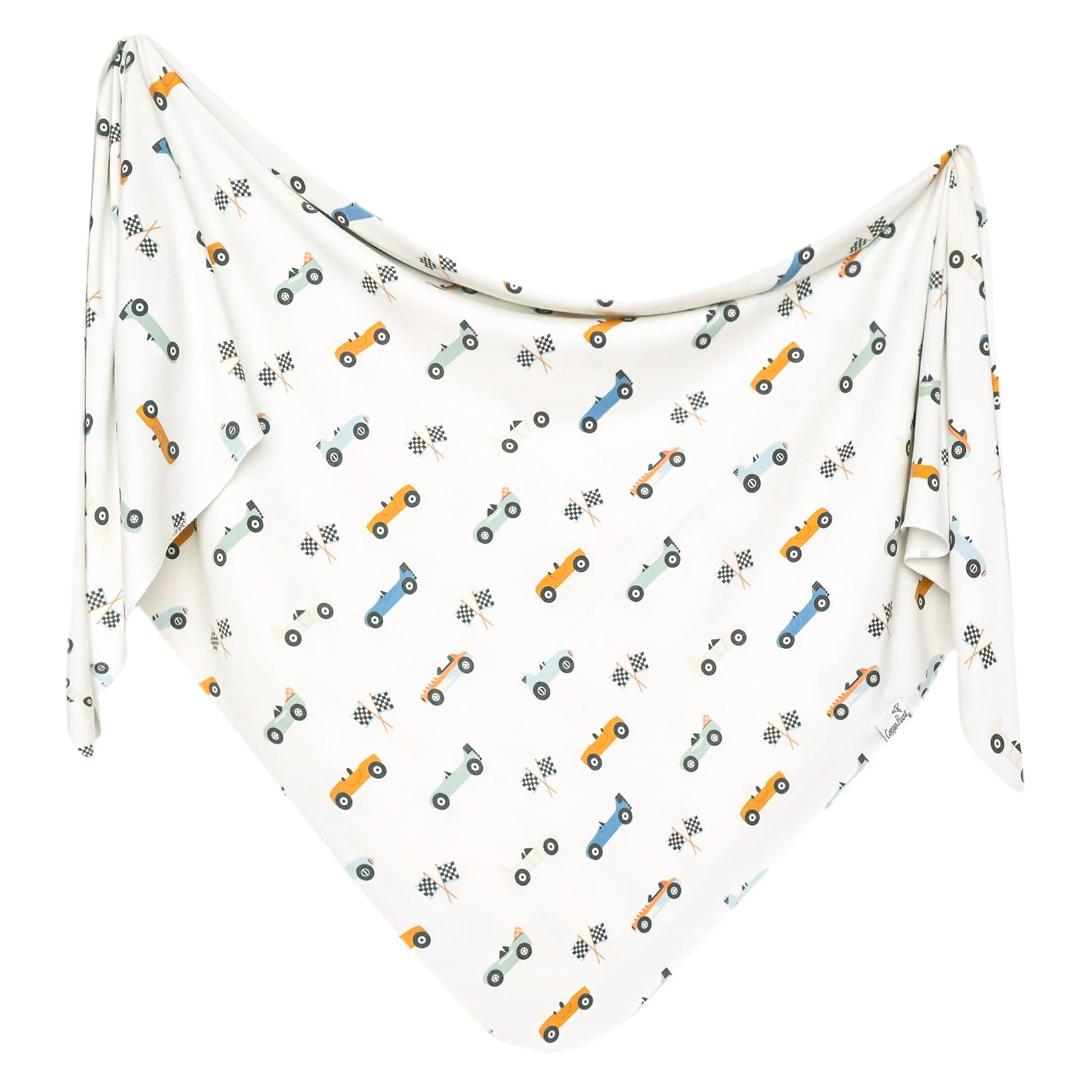 Copper Pearl Speedster Knit Swaddle Blanket featuring soft, cozy knit fabric and vibrant Speedster design for comfortable swaddling.
