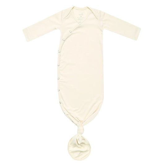 Copper Pearl Cru newborn knotted gown featuring soft fabric, knot detail at the front, ideal for cozy newborn comfort and easy dressing.