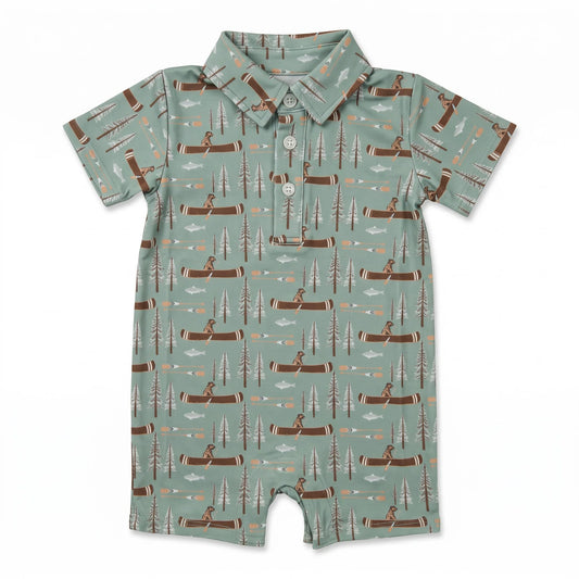 Hollis Baker Canoe Knox Romper featuring a playful canoe print, made of soft, comfortable fabric for casual wear.