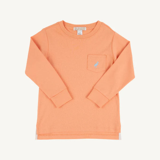 The Beaufort Bonnet Company - Long Sleeve Carter Crewneck Seashore Sherbet with Buckhead Blue Stork