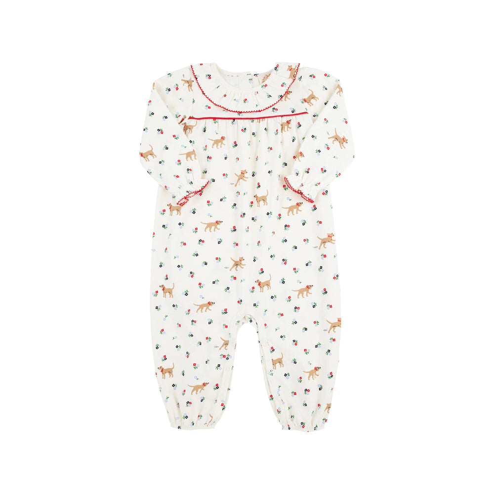 The Beaufort Bonnet Company - LS Ramona Ruffle Romper Mae Park Mini Floral/Richmond Red