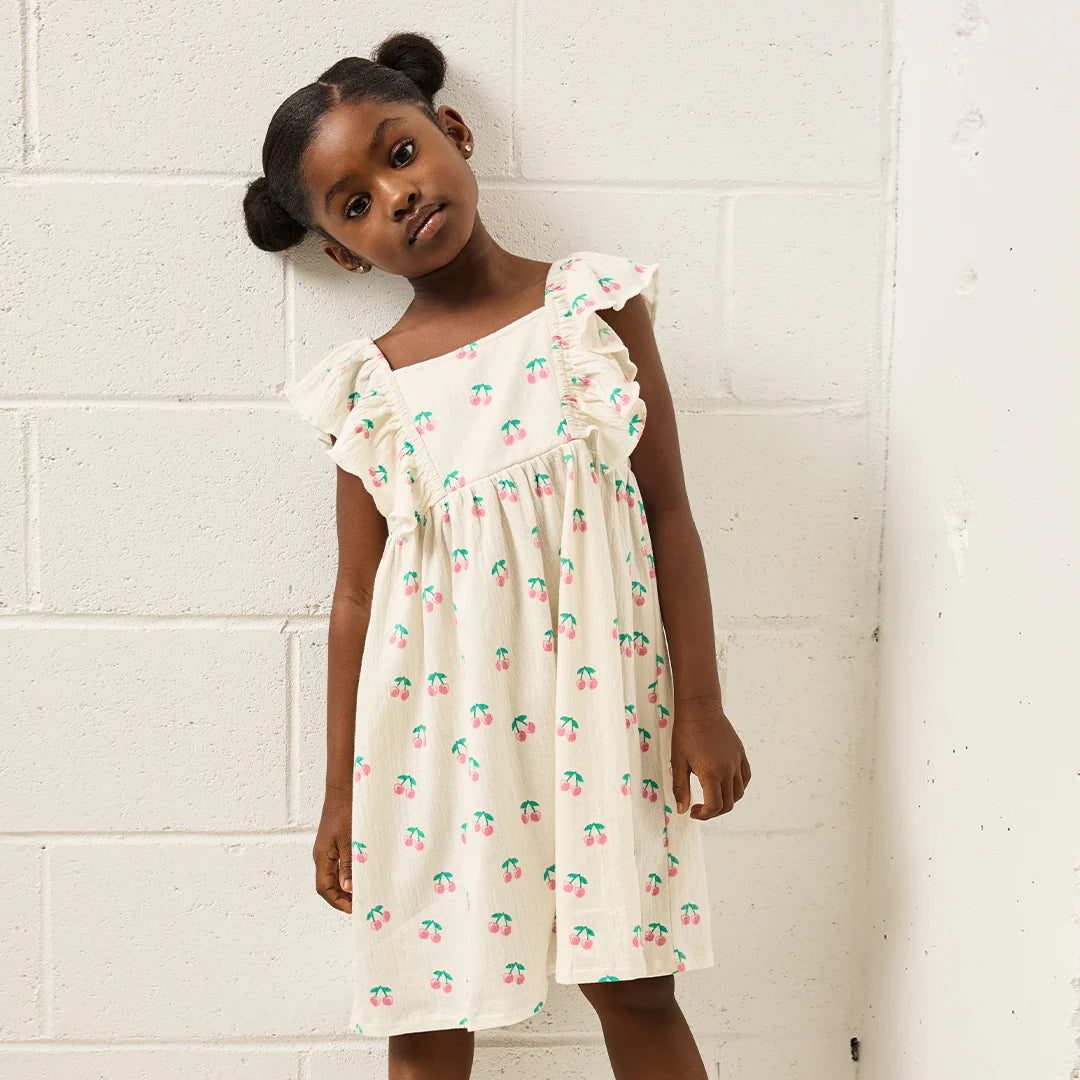 Cherries on Ivory Crinkle Jersey Dress
