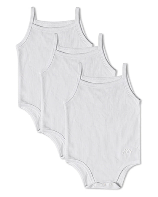 White Solid Ribbed Modal Bodysuits 3 Pack