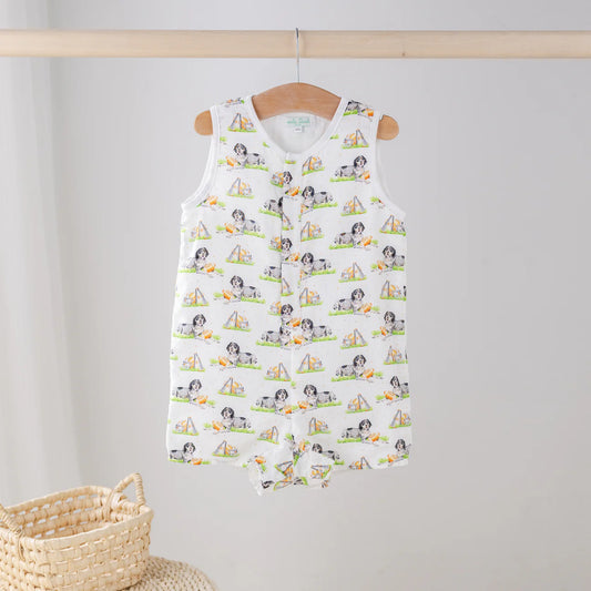 Nola Tawk Mascot Mania Tennessee organic muslin shortall featuring playful mascot design for infants and toddlers.