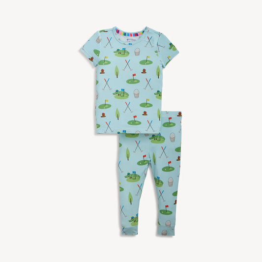 Magnetic Me Gopher It Modal Magnetic PJ Set, soft and comfortable pajamas for kids with playful gopher design, in pink and white.