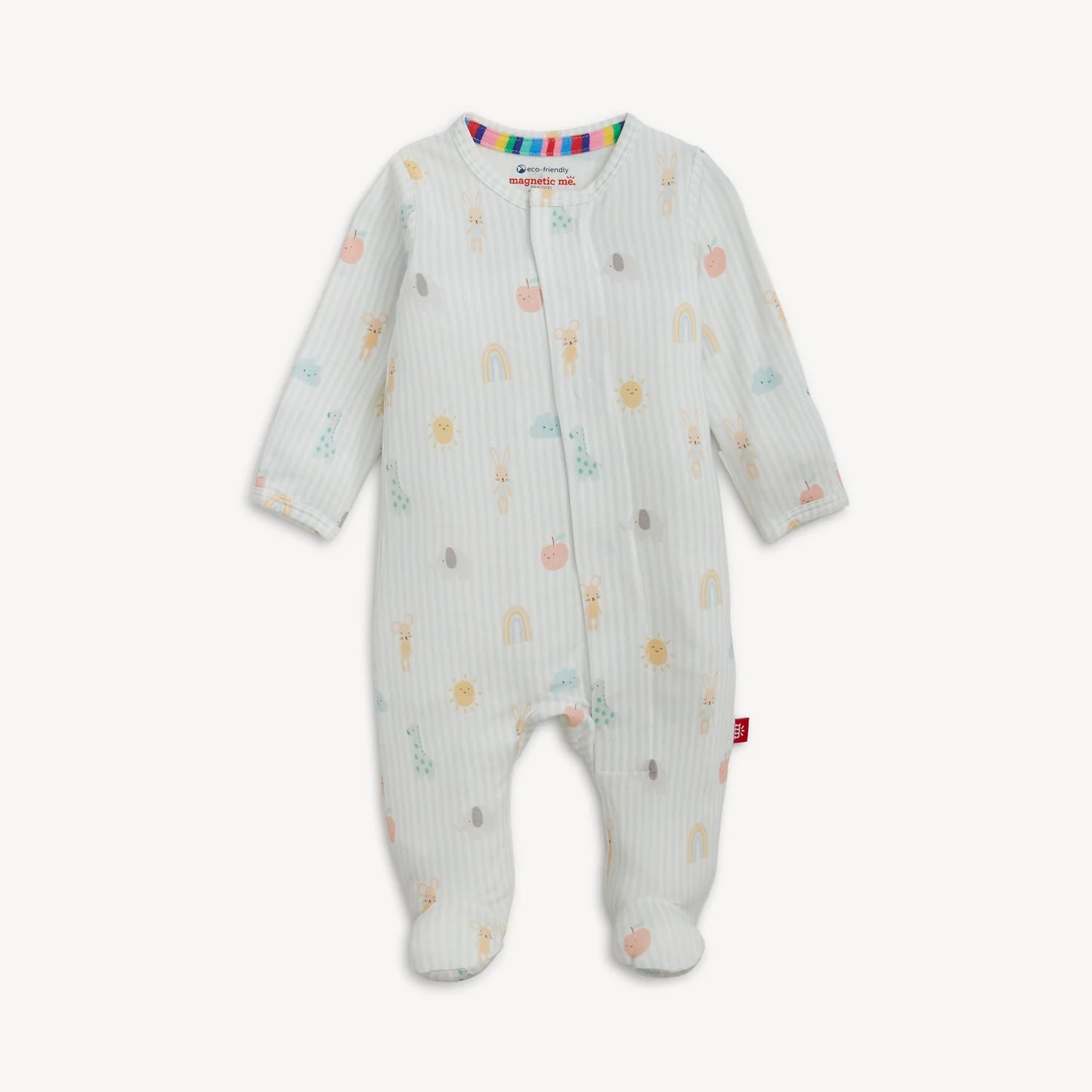 Sky blue modal magnetic footie by Magnetic Me featuring soft fabric, convenient magnetic closures, and snug fit for baby comfort.