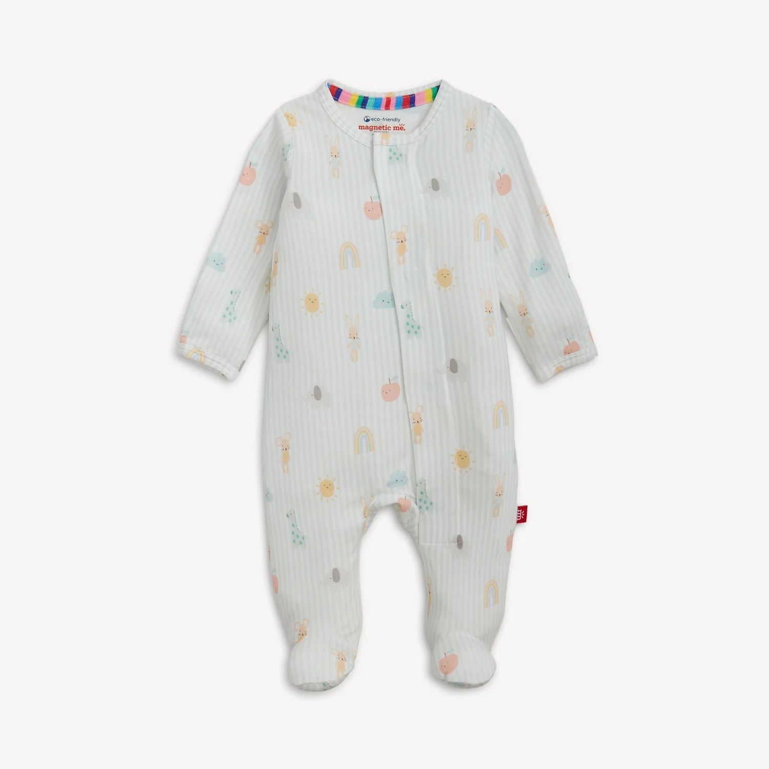 Sky blue modal magnetic footie by Magnetic Me featuring soft fabric, convenient magnetic closures, and snug fit for baby comfort.