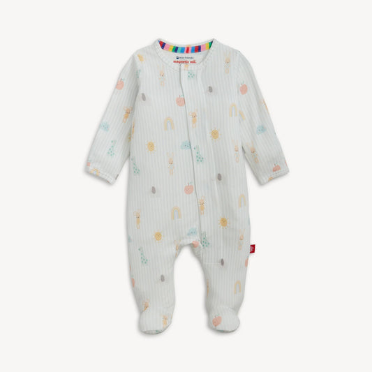 Sky blue modal magnetic footie by Magnetic Me featuring soft fabric and easy magnetic closures for comfortable baby wear.