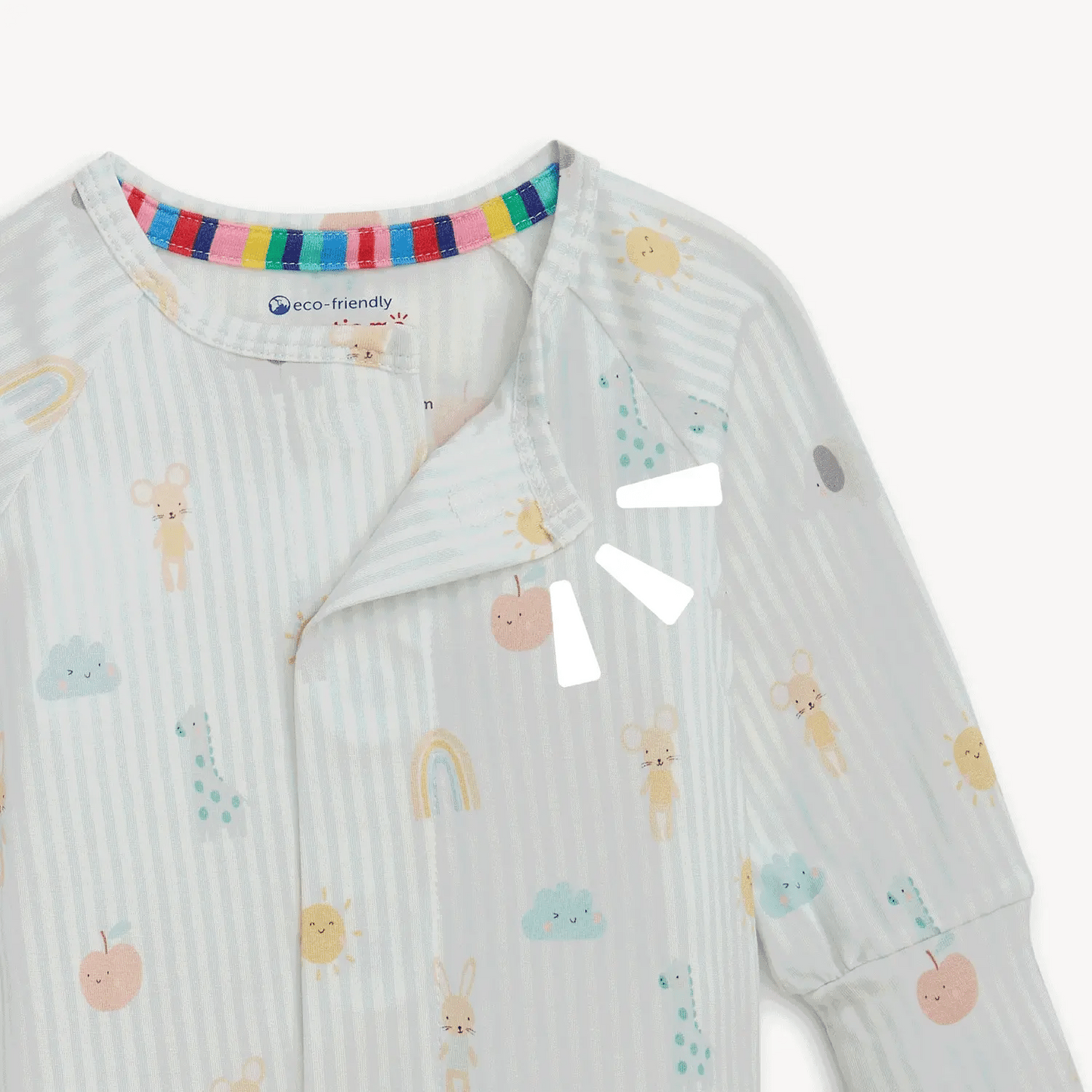 Sky blue modal magnetic footie for babies by Magnetic Me, featuring soft fabric and easy magnetic closures.