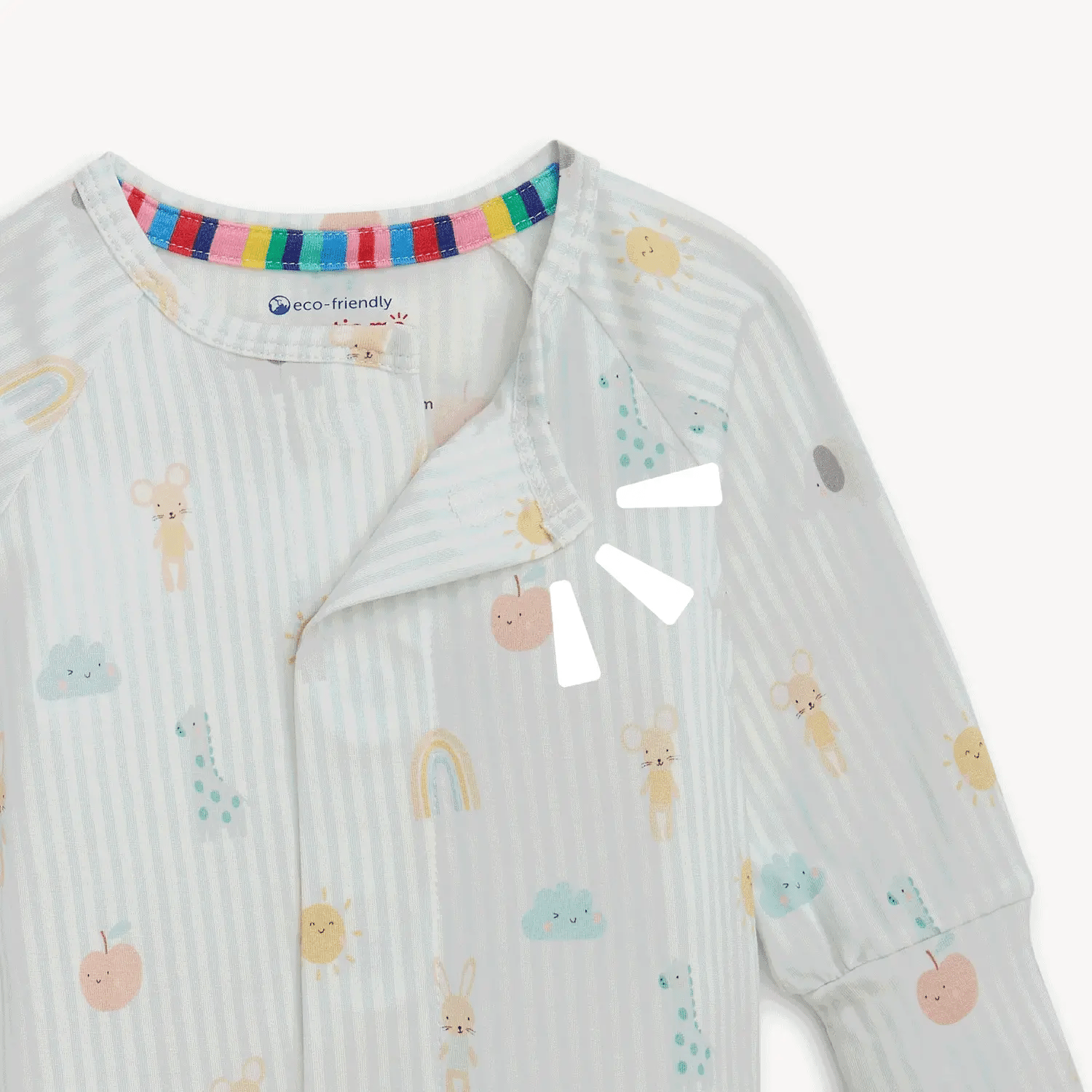 Sky blue modal magnetic footie for babies by Magnetic Me, featuring soft fabric and easy magnetic closures.