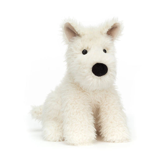 Jellycat Munro Scottie Dog plush toy with soft fur and detailed features, ideal for cuddling and decorative display.