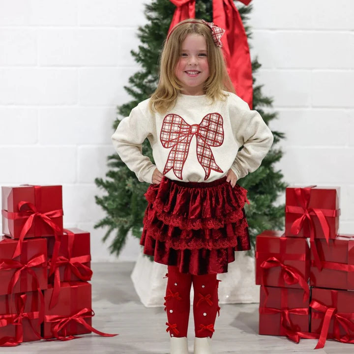 Christmas Plaid Bow Patch Sweatshirt